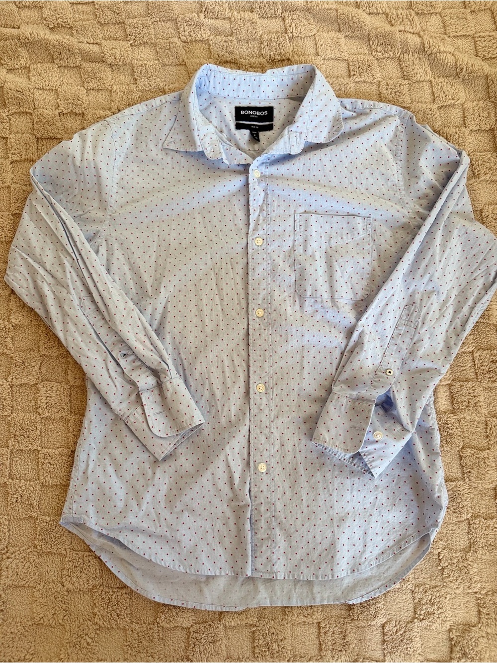 Bonobos Men’s M Short Slim Fit Stretch Blue Red Dot Button Down Shirt